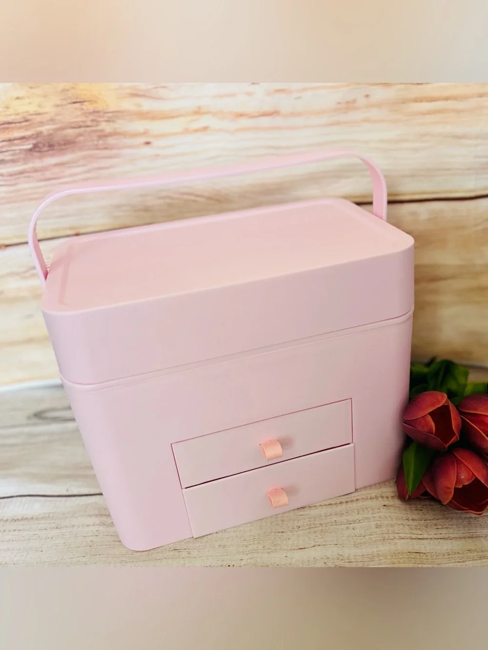 Light Pink Portable Makeup Cosmetic Storage Box NEW